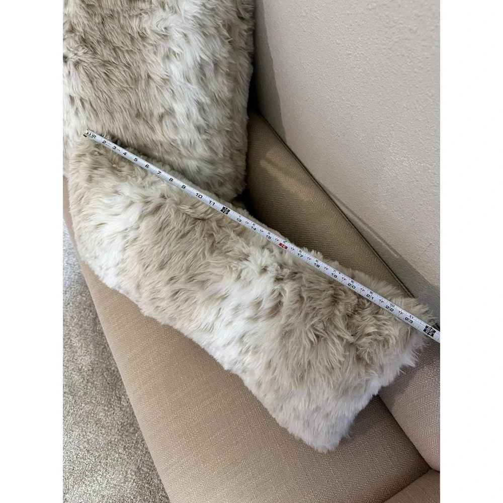 Faux Fur Snow‎ Leopard Decorative Throw Pillow Set Beige White Plush 2Pc